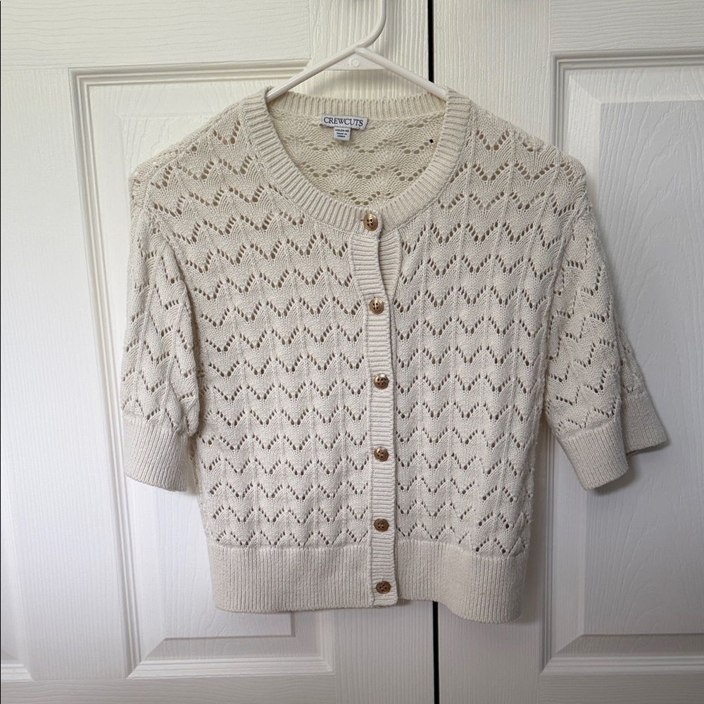 Crewcuts Cream Short-Sleeve Openwork Button Cardigan